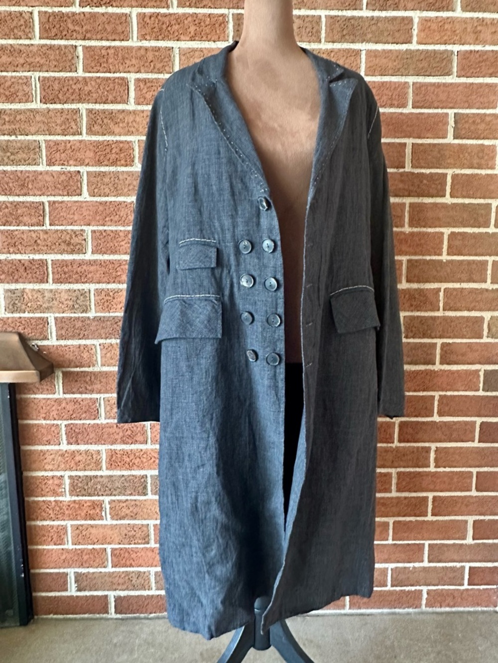 Umit Unal Gray Women's Long Overcoat Stitching, Size Medium